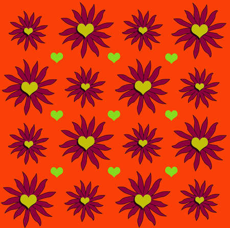 Fuschia Flowers with yellow heart centers on orange back round.
