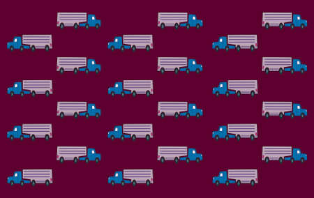 Trucks arranged in vertical and horizontal rows.の写真素材
