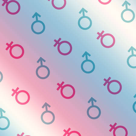 The symbol of women & men in pink & blue on a pastel rainbow.の写真素材
