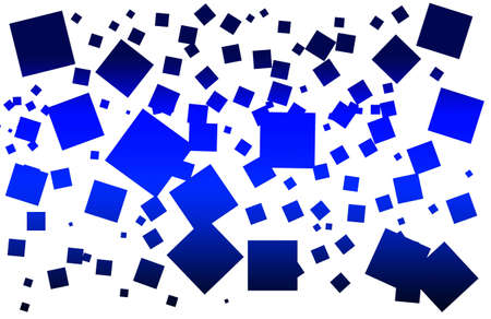 Blue Squares randomly scattered on a white background.の写真素材