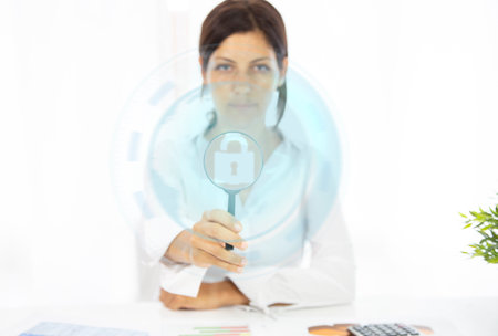 Employee confidentiality concept. Access documents data with padlock icon cyber security for...