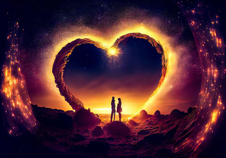 Romantic couple in love in the moonlight. 3D rendering