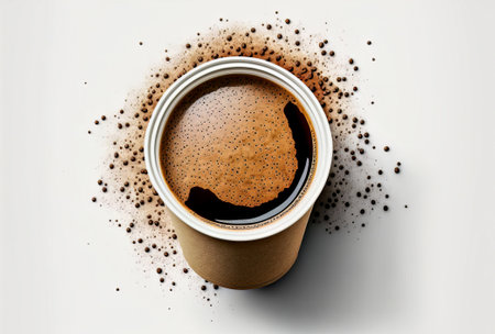 Coffee cup with coffee beans on white background. 3D rendering