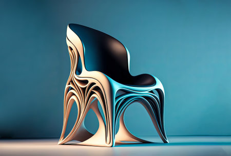 3d rendering of a metal chair isolated on a blue background.の写真素材