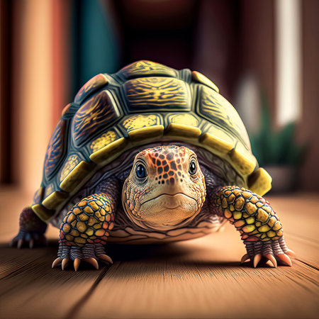 tortoise on the wooden floor. 3d render illustration.の写真素材