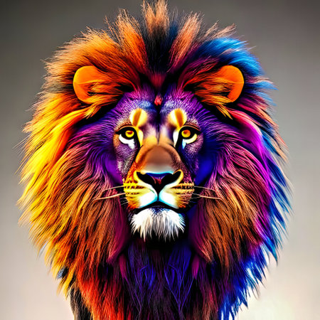 Portrait of a beautiful lion with big mane. 3d renderingの写真素材