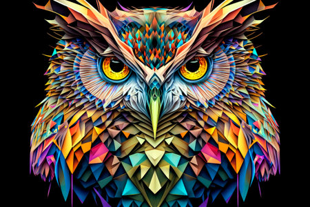 Abstract colorful owl on black background.  illustration for your design.の写真素材