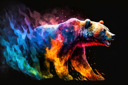 Colorful abstract background with the image of a bear in the fireの写真素材