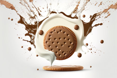 Milk splash with chocolate cookies on white background.の素材
