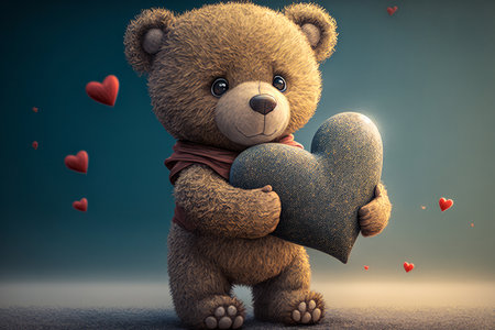 Teddy bear with a heart on a blue background.の素材