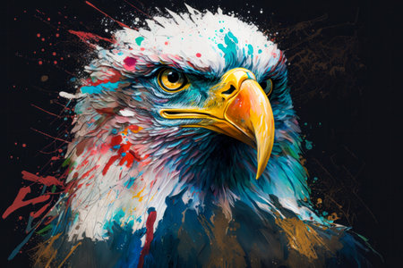 eagle head with colorful splashes on black backgroundの素材