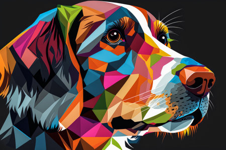 Colorful portrait of a dog on a black background.の素材