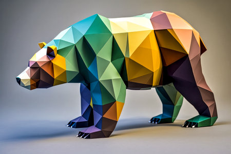 Polygonal origami bear on gray background. Origami style.の素材