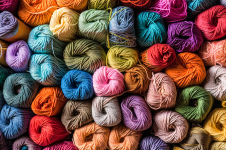 Multicolored skeins of yarn for knitting as a background.の素材