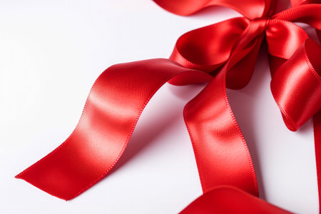 Red satin ribbon bow isolated on white background. Close up.の素材
