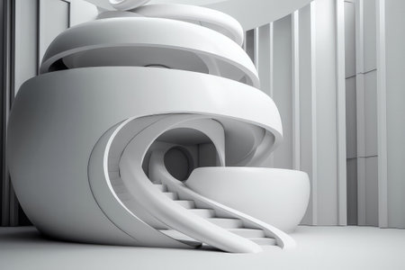 Abstract white architecture background with stairs. 3d render concept design.の素材