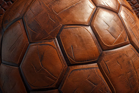 Detail of old leather soccer ball texture background. Close-up.の素材