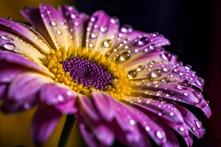 Beautiful purple gerbera flower with dew drops close upの素材
