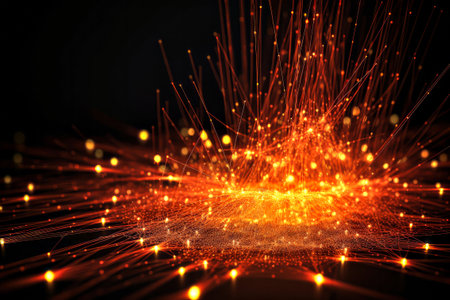 burning sparks of metal, abstract technology background with glowing lines and bokeh.の素材