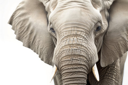 Close up of an african elephant isolated on a white background.の写真素材