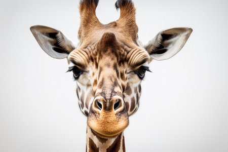 Portrait of a giraffe on a white background.の写真素材