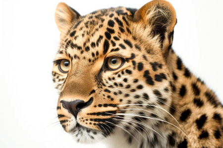 Leopard portrait isolated on a white background. Close-up.の写真素材