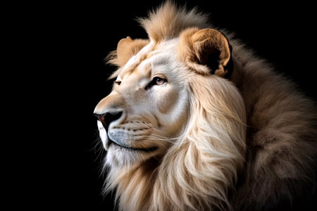 Portrait of a beautiful lion on a black background.の素材