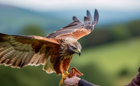 Red tailed Hawk on falconer's handの素材