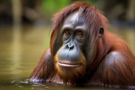 Bornean Orangutan in water  (Pongo pygmaeus)の素材