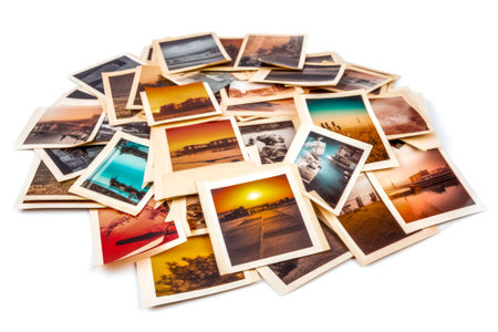 Pile of old photos isolated on white backgroundの素材