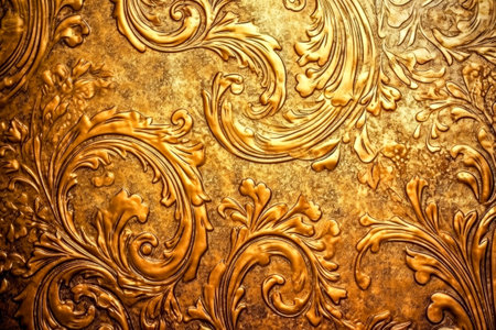Closeup detail of gold metal texture background. Gold metal surface.の素材