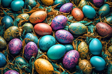Colorful easter eggs in nest - Vintage effect style pictures.の素材