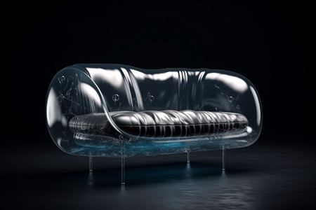 3d rendering of a inflatable sofa on a black background with reflectionの素材