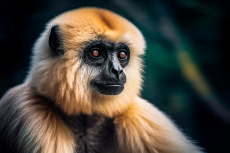Closeup portrait of a white-cheeked gibbon monkeyの素材