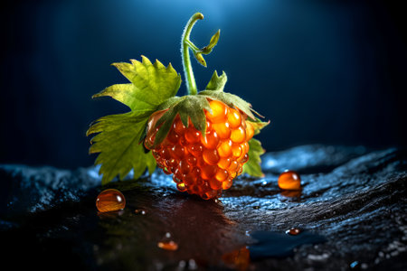 Strawberry with water drops on a black background. Selective focus.の素材