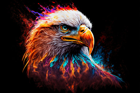 eagle head with colorful smoke on black background.  illustrationの素材