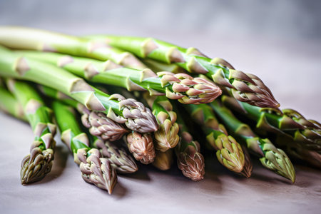 Bunch of fresh green asparagus spears on grey background.の写真素材