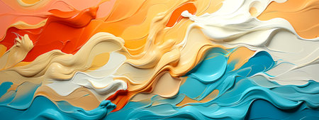 3d rendering of abstract background with blue, orange and white paintの素材