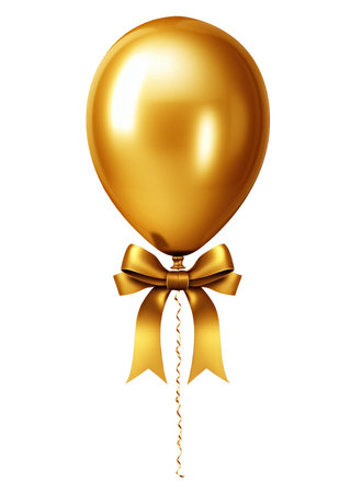 Gold Balloon with a Bow and Ribbonの素材