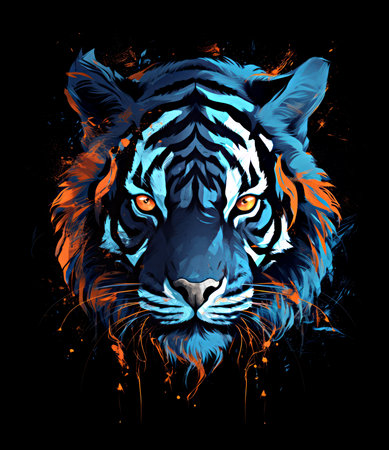 Tiger head with colorful grunge paint splashes.の素材