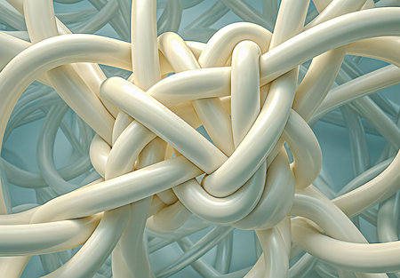 white twisted knot on blue background.の素材