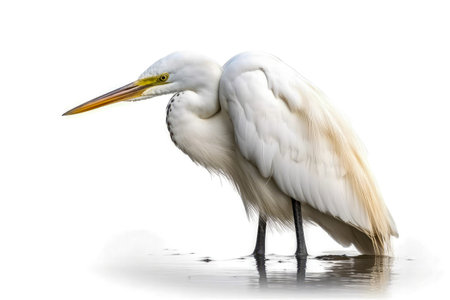 Great egret (Ardea alba) isolated on white backgroundの素材