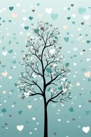 Valentine's day background with tree and hearts.の素材