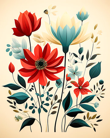 Floral background with flowers and leaves. illustration in retro style.の素材