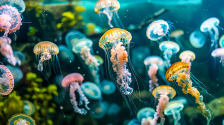 Beautiful jellyfish swimming in the water. Jellyfish in the aquarium.の写真素材