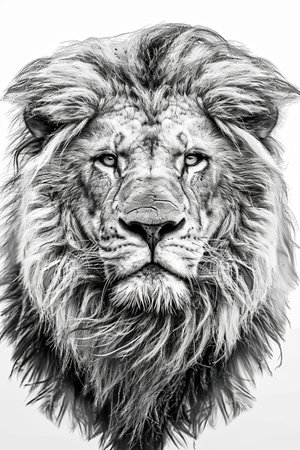 Portrait of a male lion in black and white. Monochrome.の写真素材