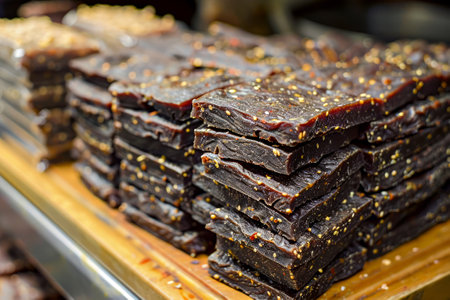 stack of chocolates in a shop window, close upの写真素材