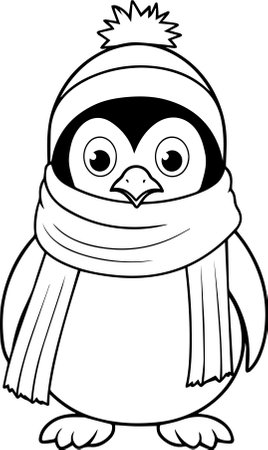 Black and White Cartoon Illustration of Penguin Character for Coloring Bookのイラスト素材