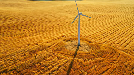Wind turbines in a wheat field. Renewable energy concept.の写真素材