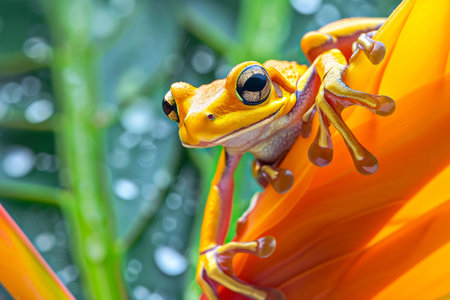 Red-eyed tree frog (Agalychnis callidryas) on a flower.の写真素材